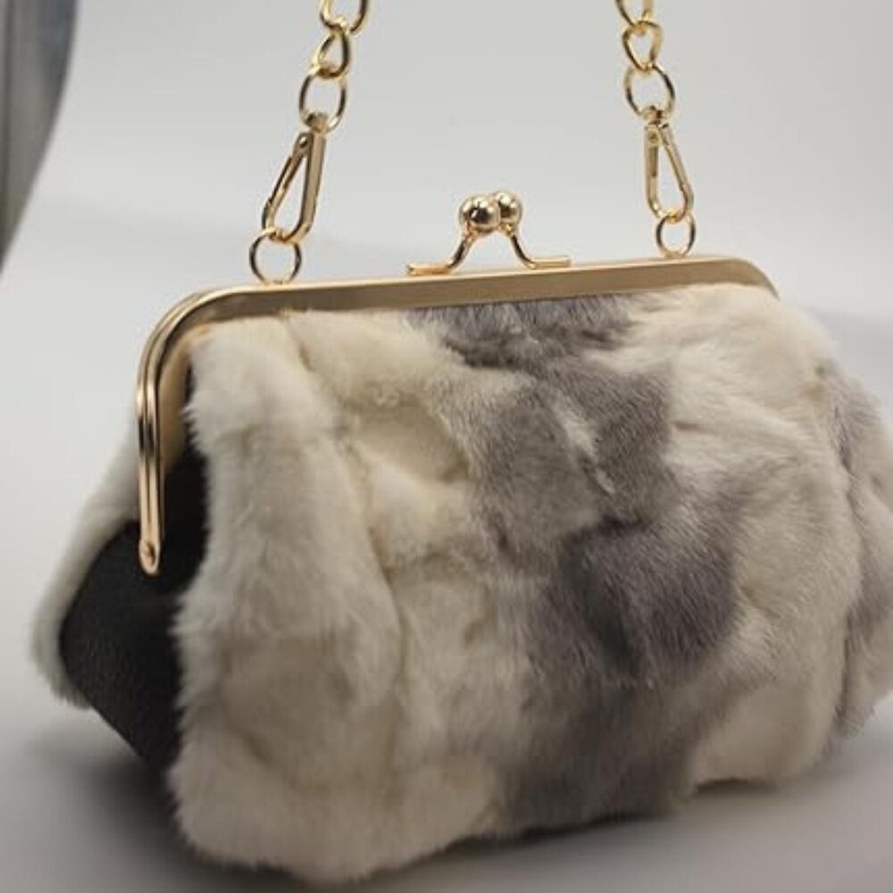 Neiman Marcus Mink Fur Gray Tiger Print Clutch Bag